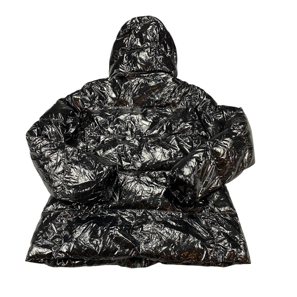 BCBGeneration Womens Black High Shine Metallic Hooded Puffer Jacket Coat‎ Medium